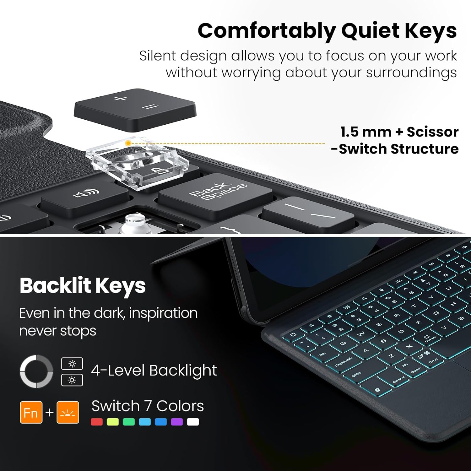 Nillkin Magnetic Keyboard Case for iPad A16 11th Gen/iPad Air 11 inch M3/M2 with Detachable Keyboard,0-170° Adjustable Stand, 7- Colors Backlight, Thin and Light for iPad Pro 11" 4/3/2 th -Black