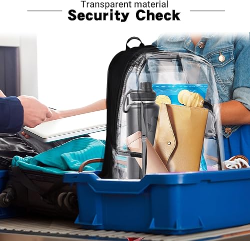 Miniatura 6 de JOMPARO Mochila transparente Mochilas transparentes para la escuela, bolsa transparente para viajes de trabajo universitario, color negro, 16