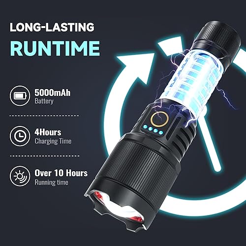 Miniatura 5 de Linternas recargables 900000 lúmenes de alto brillo linterna LED linterna táctica de alta potencia linternas zoomable 3 modos IPX6 impermeable luz