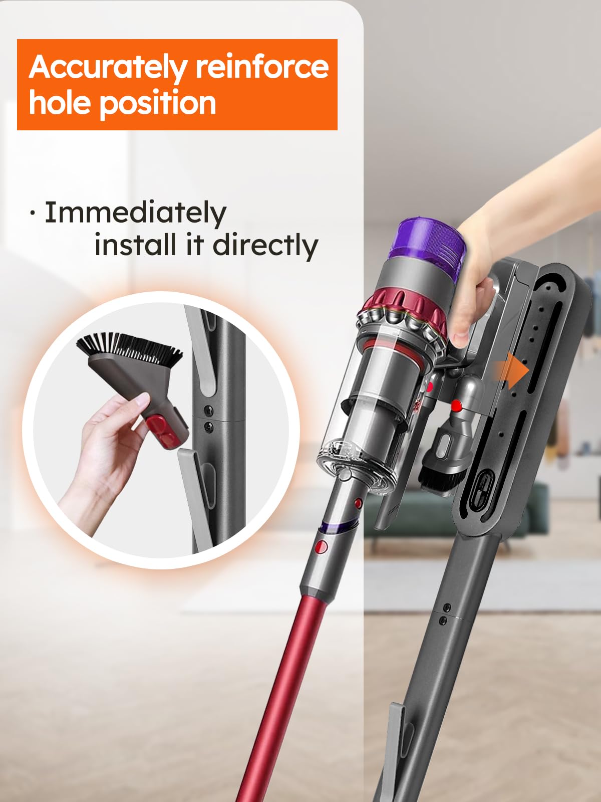 Vacuum Stand for Dyson V16 Gen5 V15 V12 V11 V10 V8 V7 V6 – Stable Metal Holder w/Hidden Cord Management & 4 Hooks, Storage Rack for Dyson Cordless Vacuum & Accessories, Easy Assembly, Dark Gray thumbnail 10