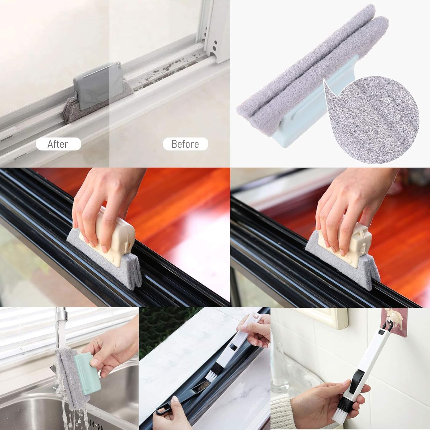 COROZIL Plastic 7 PCS Sliding Window Groove Cleaning Brush, Window Slot Door Track Gap Dust Cleaning Brush (7 Cleaning Combo), Multicolor 1
