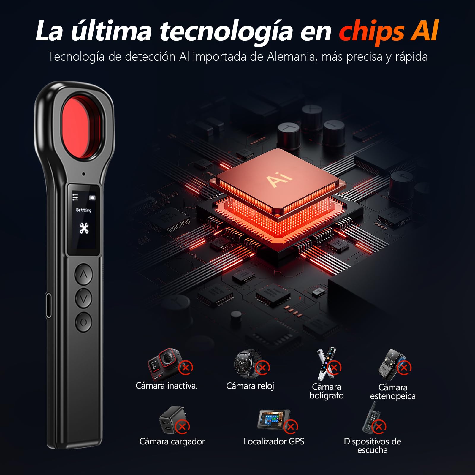 LONGYI Detector de Micrófonos Ocultos, Detector Profesional de Cámaras para Detectar Cámaras Ocultas, con Pantalla LED HD, hasta 10 Horas de Funcionamiento, Ideal para Hoteles, Hogares y Oficinas