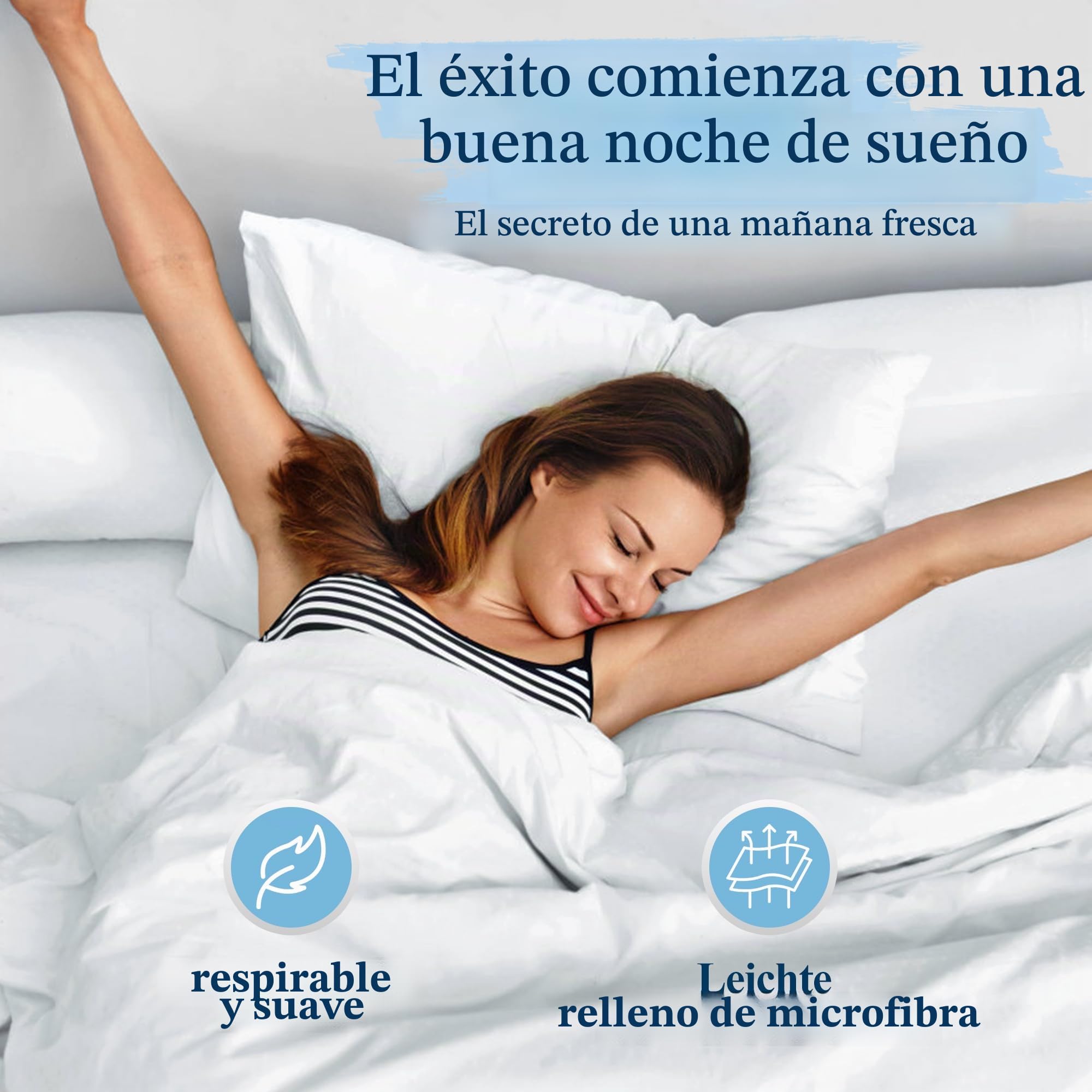 Orange Wave Almohadas 50x70 cm Pack de 2 – Microfibra hipoalergénica, Suaves y Transpirables, certificadas Oeko-Tex, Ideales para Dormir cómodamente