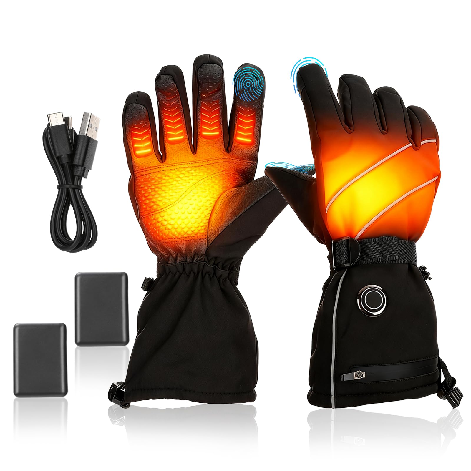 GEARCELL Electric Heated Gloves for Men Women, 5V 5000 mAh Type-C Rechargeable Hand Warmer Gloves for Riding Skiing Cycling Hunting Camping, 3 Levels Temperature