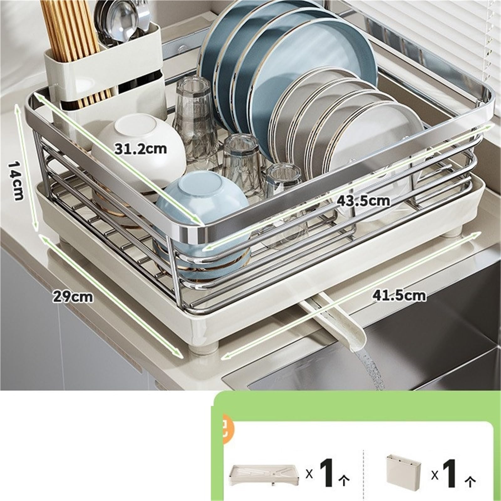 geschirrtrockner Geschirrtrockner for die Küchentheke, Geschirrständer aus Edelstahl mit Abtropffläche und Utensilienhalter for die Spüle klein(L)