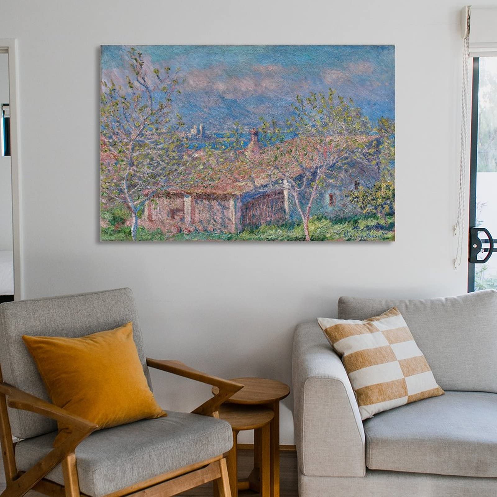 クロード・モネ［ アンティーブの庭師の家］ クロード・モネの版画：アンティーブの庭師の家、額入り素朴な風景画