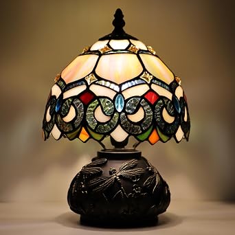 Small Tiffany Mushroom Table Lamp,Mini Memory Sympathy Antique lamp 8X11 Inch Seven Color Baroque
