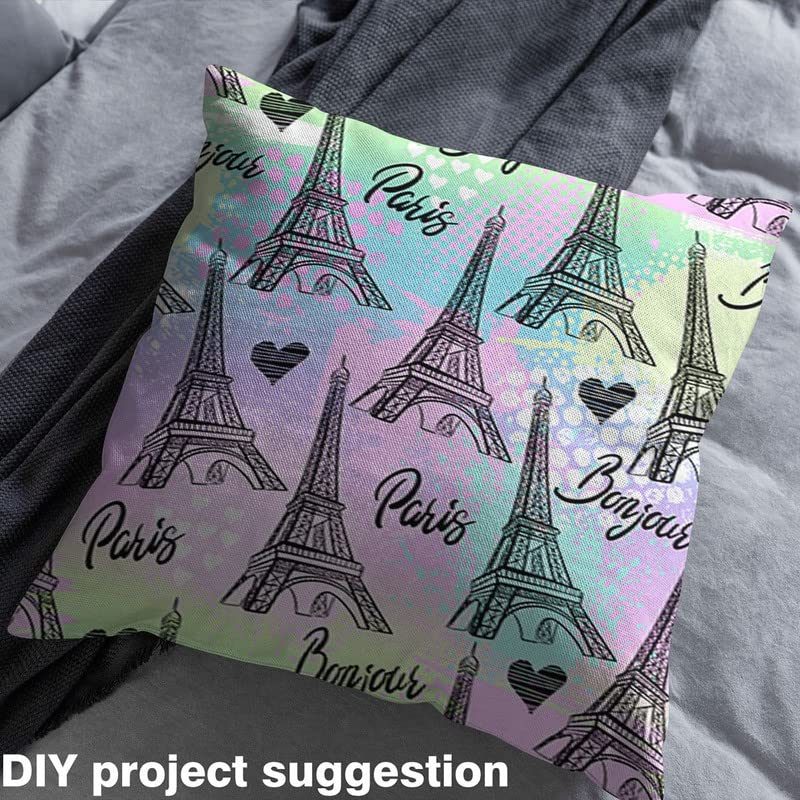 5 Pezzi Tessuto Cotone Blu Parigi Torre Eiffel - 40x50 Cm Fat Quarter