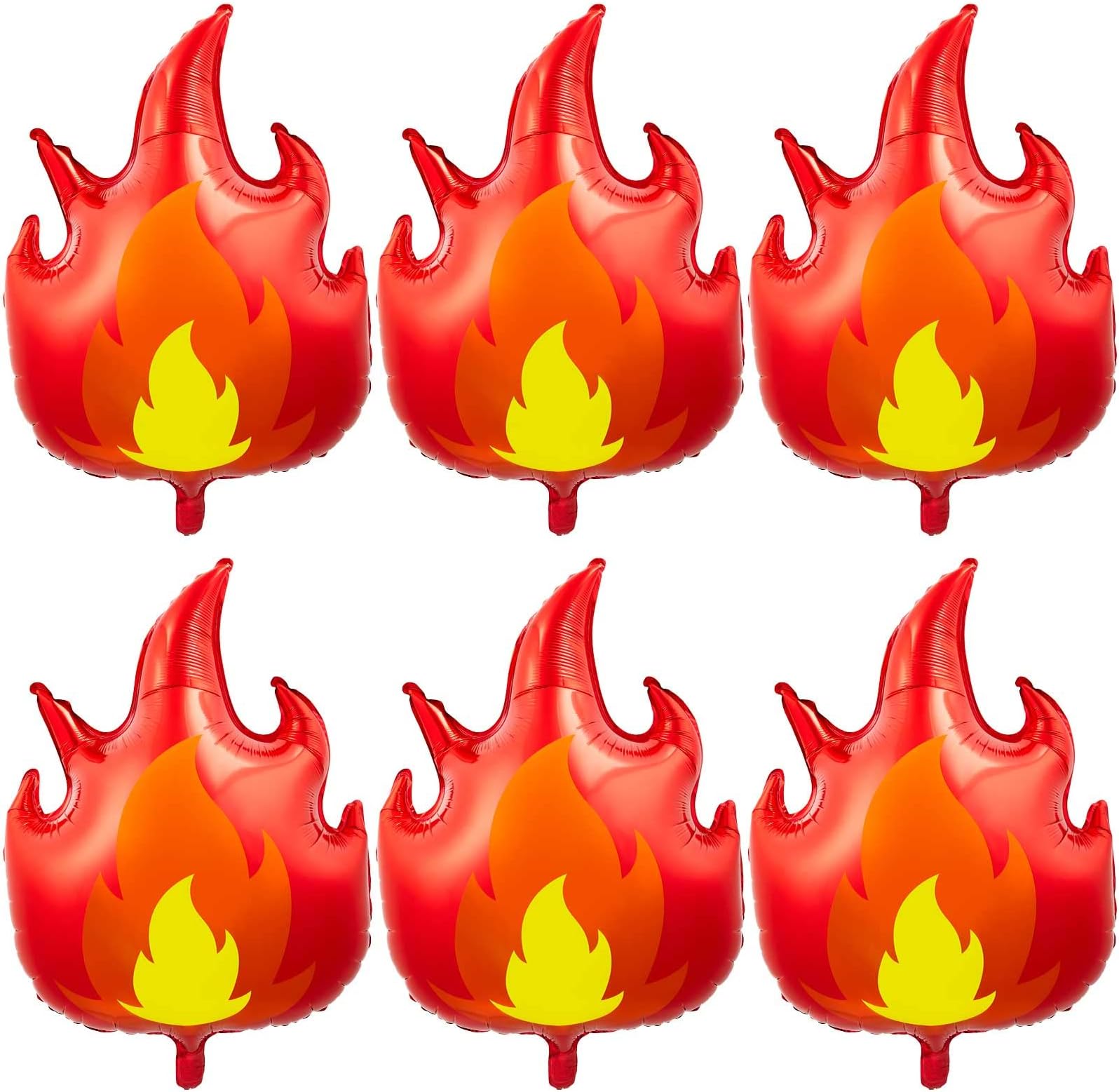 6 Pcs Fire Truck Birthday Party Supplies 32 Inch Fire Flame Balloons Large Firefighter Aluminum Foil Decorations Curve Foil Party Favors Fireman Theme Balloons, Yellow Red