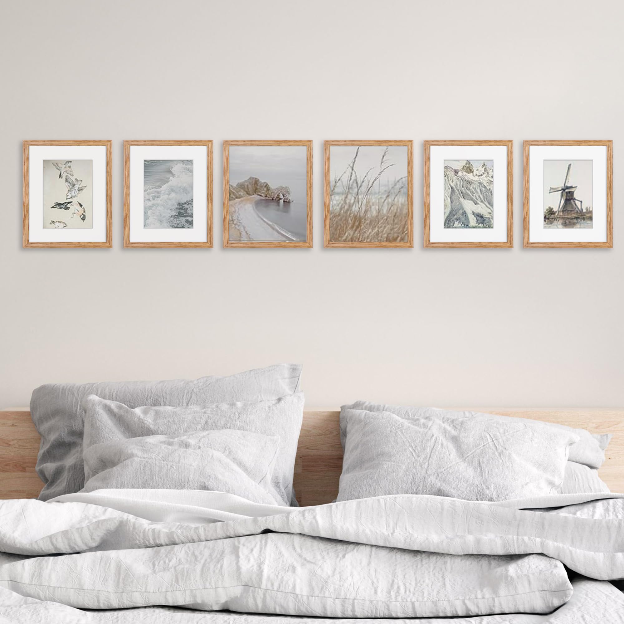 Fun Memories 8x10 Picture Frame Set of 6, Solid Oak Wood Frame 8 x 10, 5x7 Matted Picture Frame 8x10, Rustic Wooden Frame 8 By 10 for Wall & Tabletop Display with Real Glass