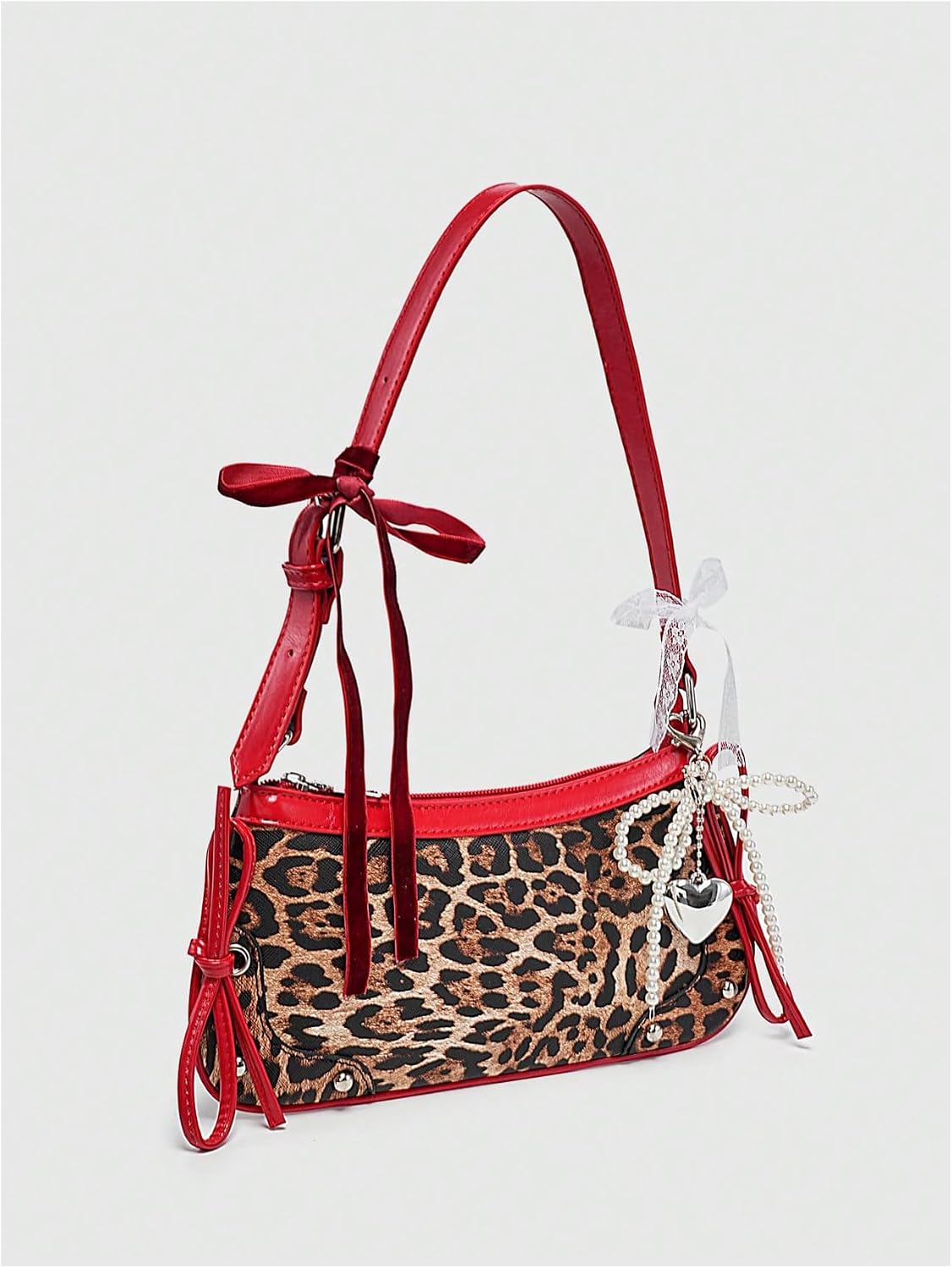 Verdusa Women's Y2K Purse Coquette Bow Tie Vintage Shoulder Bags Lace PU Leather Kawaii Handbag
