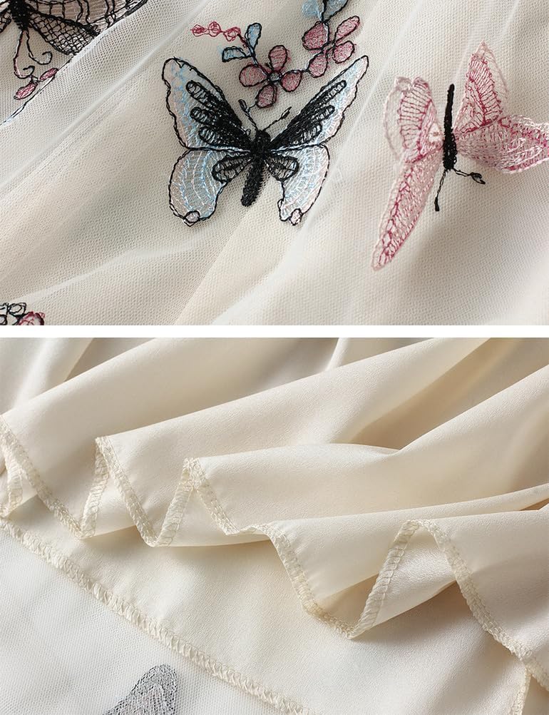 Womens Floral Midi Skirt High Waisted A Line Cute Layered Fairy Mesh Tulle Pleated Skirt - Image 3