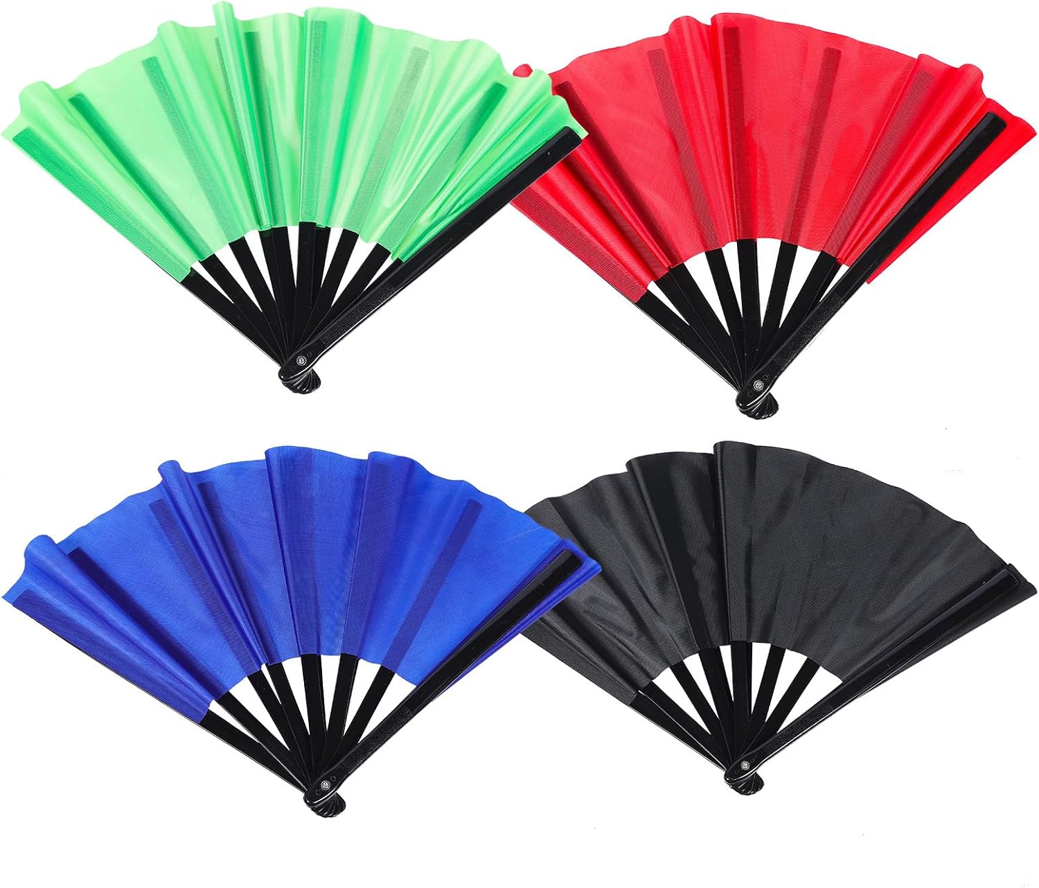 Alipis 4pcs Folding Tai Chi Fans Set Portable Pure Color Kung Fu Hand Fans for Martial Arts Performance and Dance in Blue Red Black and Green