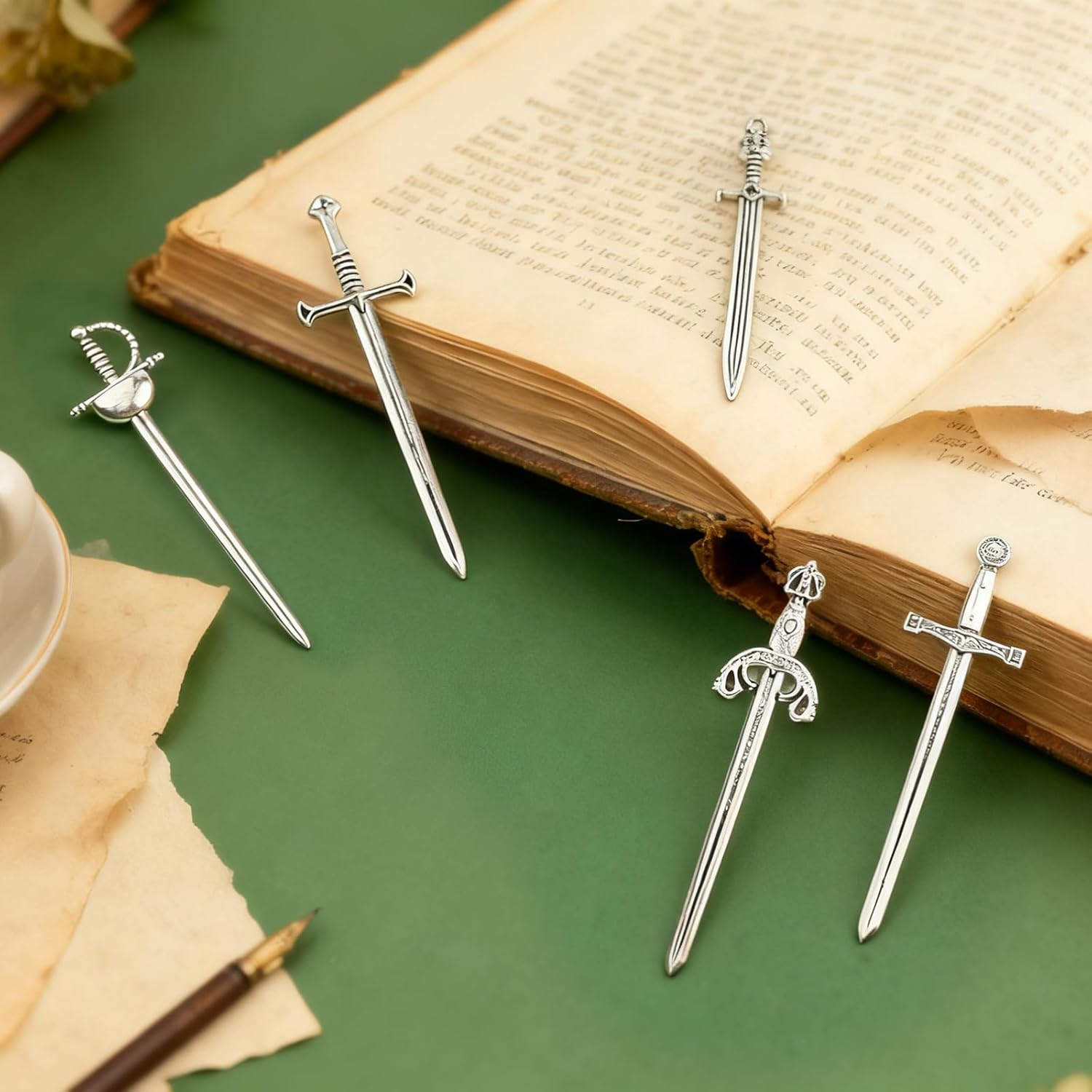 5 Pcs Silver Sword Bookmark, Mini Antique Swords Charms & Knife Bookmark, Zinc Alloy Mini Swords for Jewelry Making, Reading Bookmarks for Book Lovers - Image 3