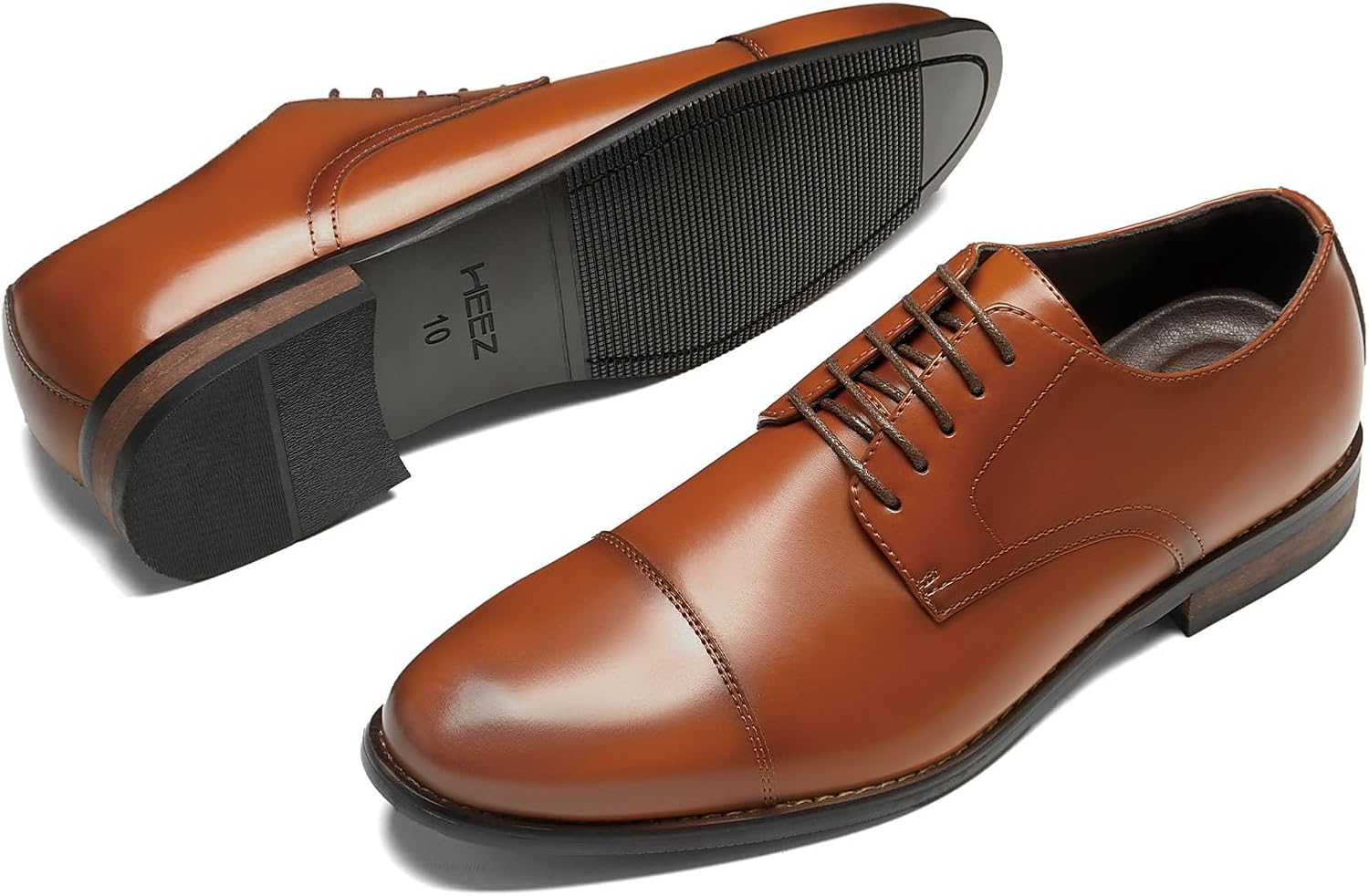HEEZ Men's Dress Shoes, Classic Cap Toe Oxford for Men Non Slip, Comfortable Lace Up Derby Shoes for Formal Business Work Wedding Office Prom - Image 6