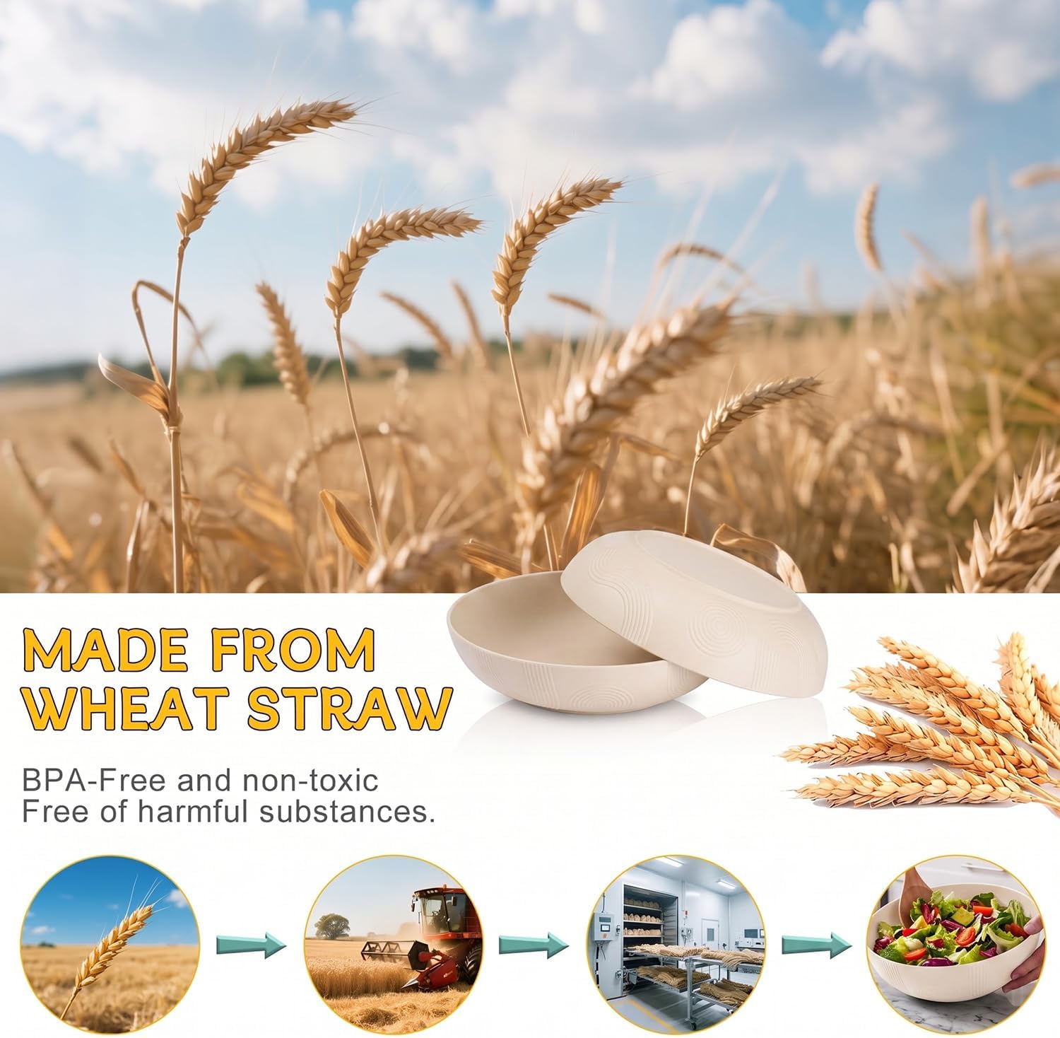 PYRMONT 65 Oz Wheat Straw Bowls Large Salad Bowls for Eating(2pcs,Beige) image 4