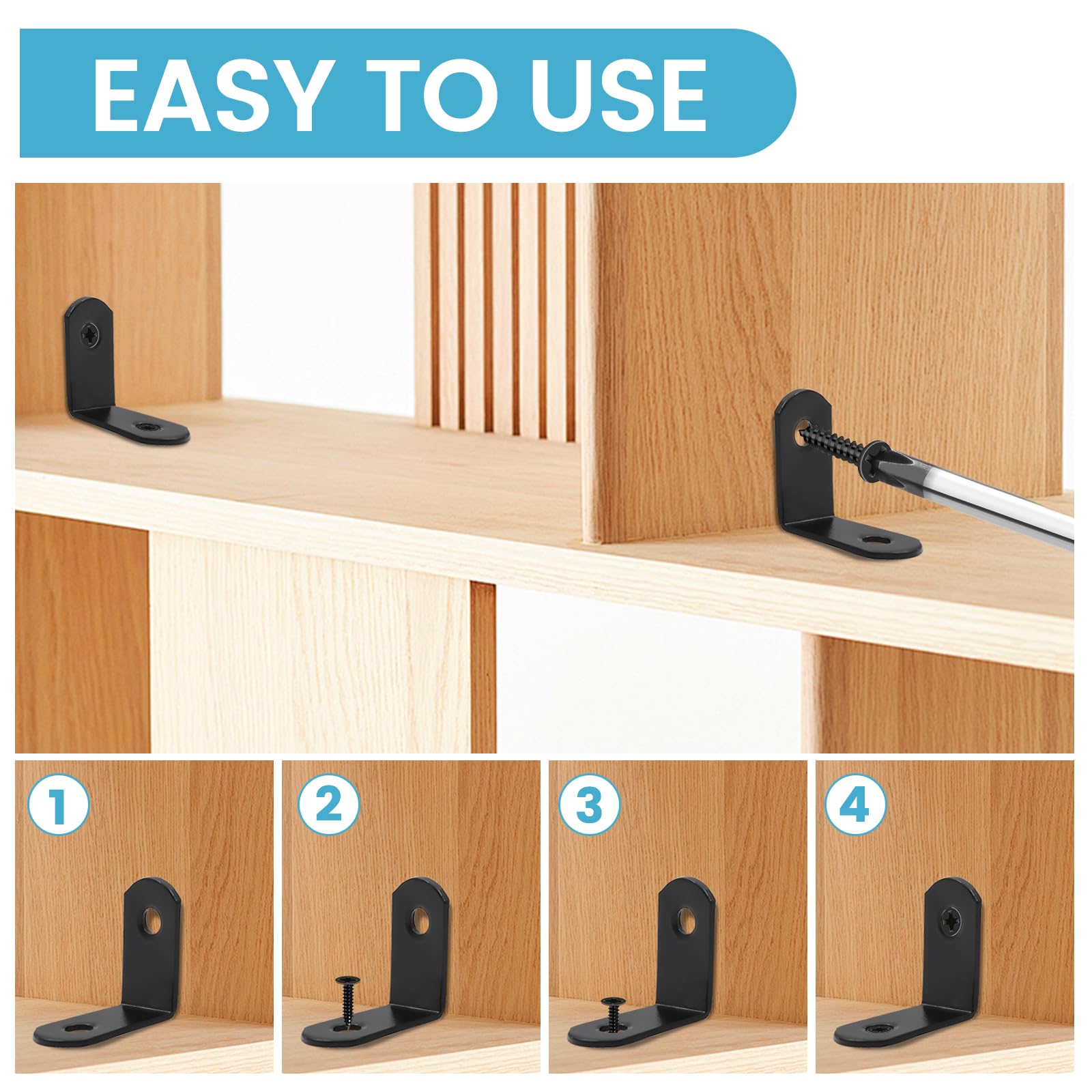 Biqing 20PCS L Brackets Corner Brace 90 Degree Metal Corner Brackets for Shelves Dressers Chairs with Screws 1.1 x 1.1 inch (30*30mm) Black - Image 4