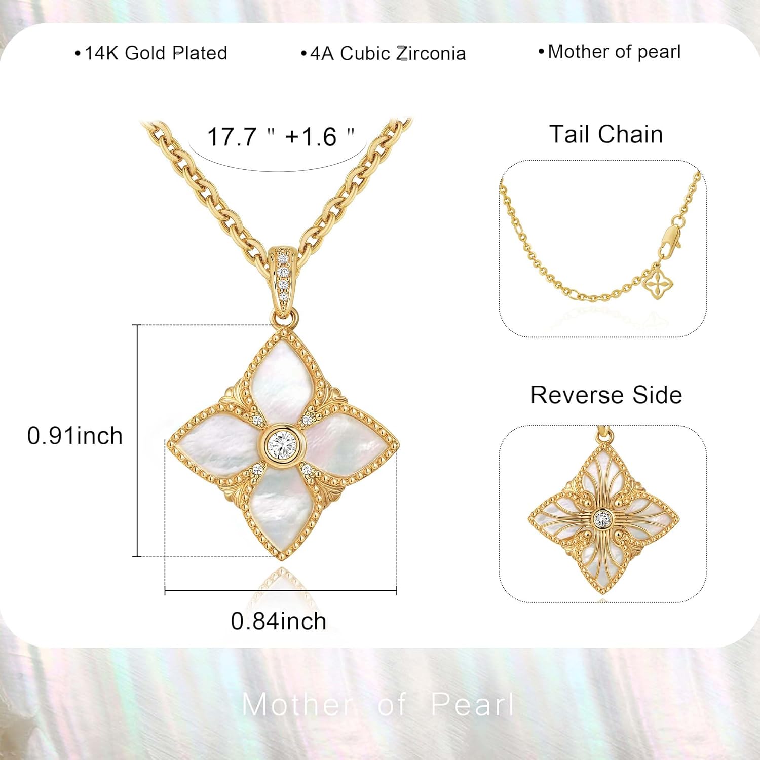 MTMY Clover Necklace for Women 14K Gold Plated Four Leaf Clover Pendant Necklace Thick Gold Double Sided Lucky Charm Jewelry - Image 7