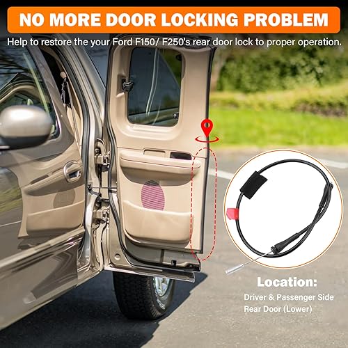 Miniatura 13 de Cable de pestillo de puerta trasera para Ford E150 E250 E350 E450 Van 1992-2014 Lado trasero izquierdo del conductor Pestillo de puerta superior e