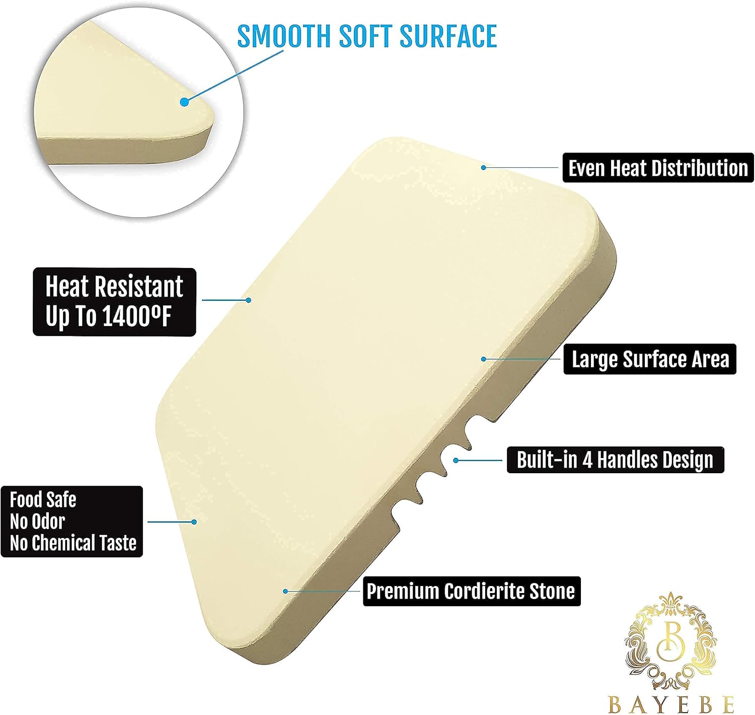 Pizza Stone 12" x 15" Rectangular Baking & Grilling Stone, Perfect for Oven, BBQ and Grill. Innovative Built - in 4 Handles Design - stone baking sheet, Baking Tray, Grilling Stone, Heavy Duty : Patio, Lawn & Garden