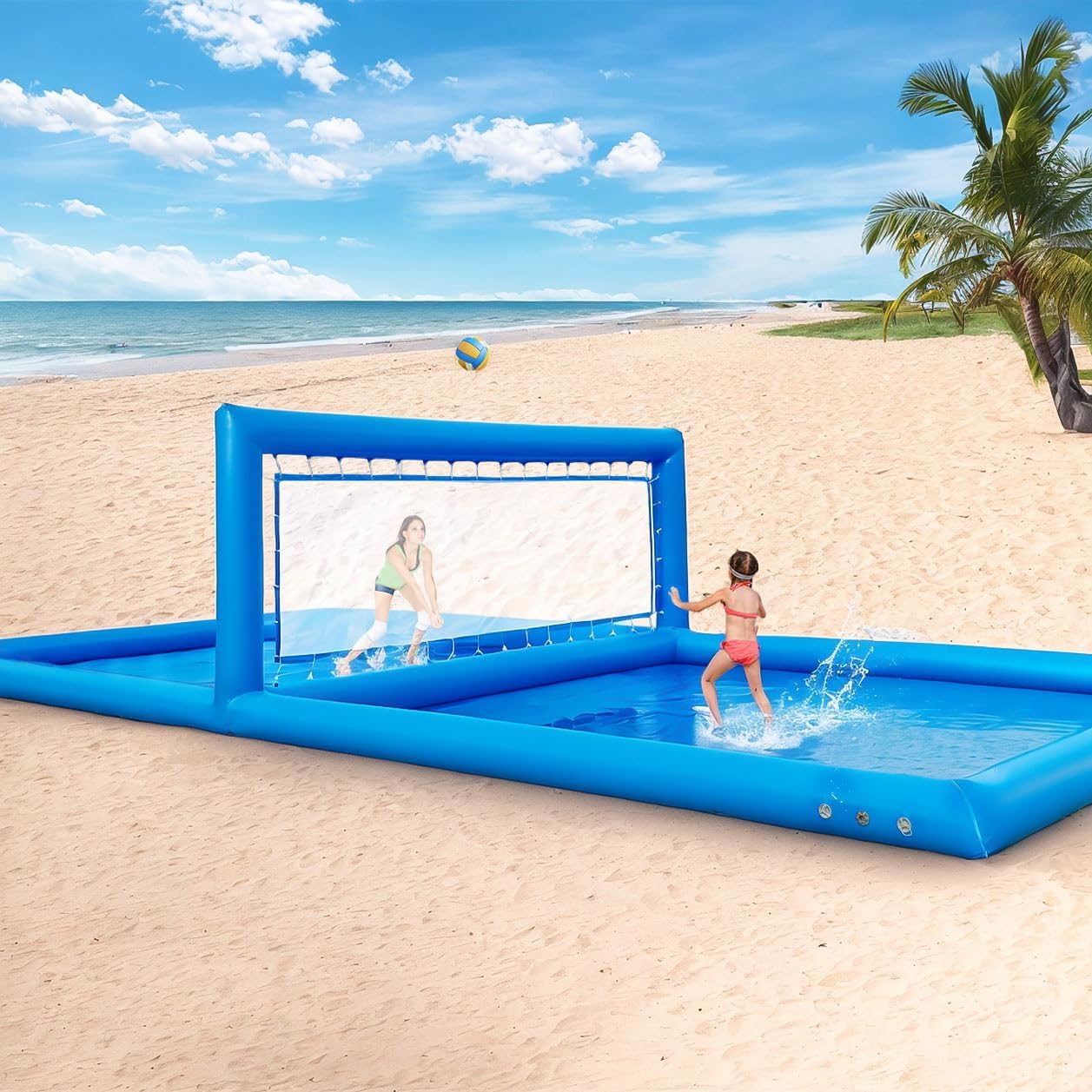 33FT/L Inflatable Pool Volleyball Net Pool Volleyball Set Beach Games for Adults and Family Party Yard Giant Summer Games