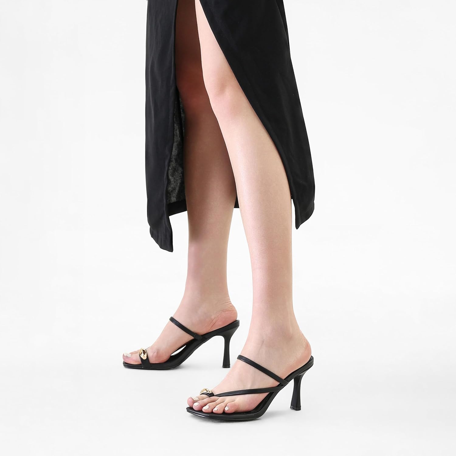 Shoe'N Tale Women's Thong Strappy Stiletto Heels - Open Square Toe Slip On Mule Dress Sandals for Weddings, Office & Summer - Image 6