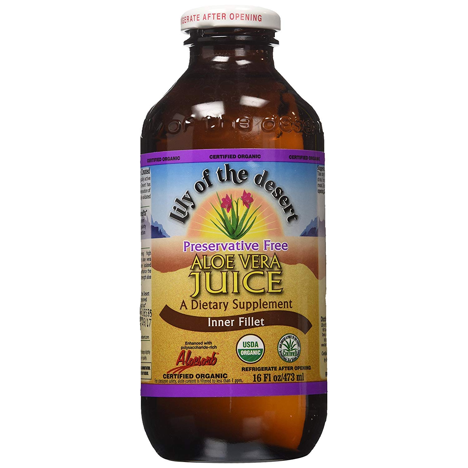Lily Of The Desert Organic Aloe Vera Juice, 16 Ounce -- 6 per case.