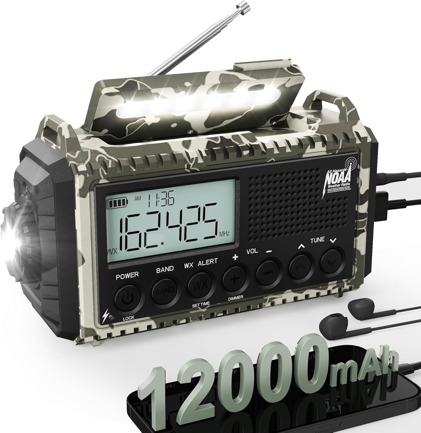 Hand Crank Solar Emergency Radio with 2X Faster Crank,Clear Signal& 12000mAh Battery Operated,Auto NOAA Weather Alert/SW/AM/FM Portable Radio with 6-Way Power,Flashlight, Phone Charger,SOS Alarm