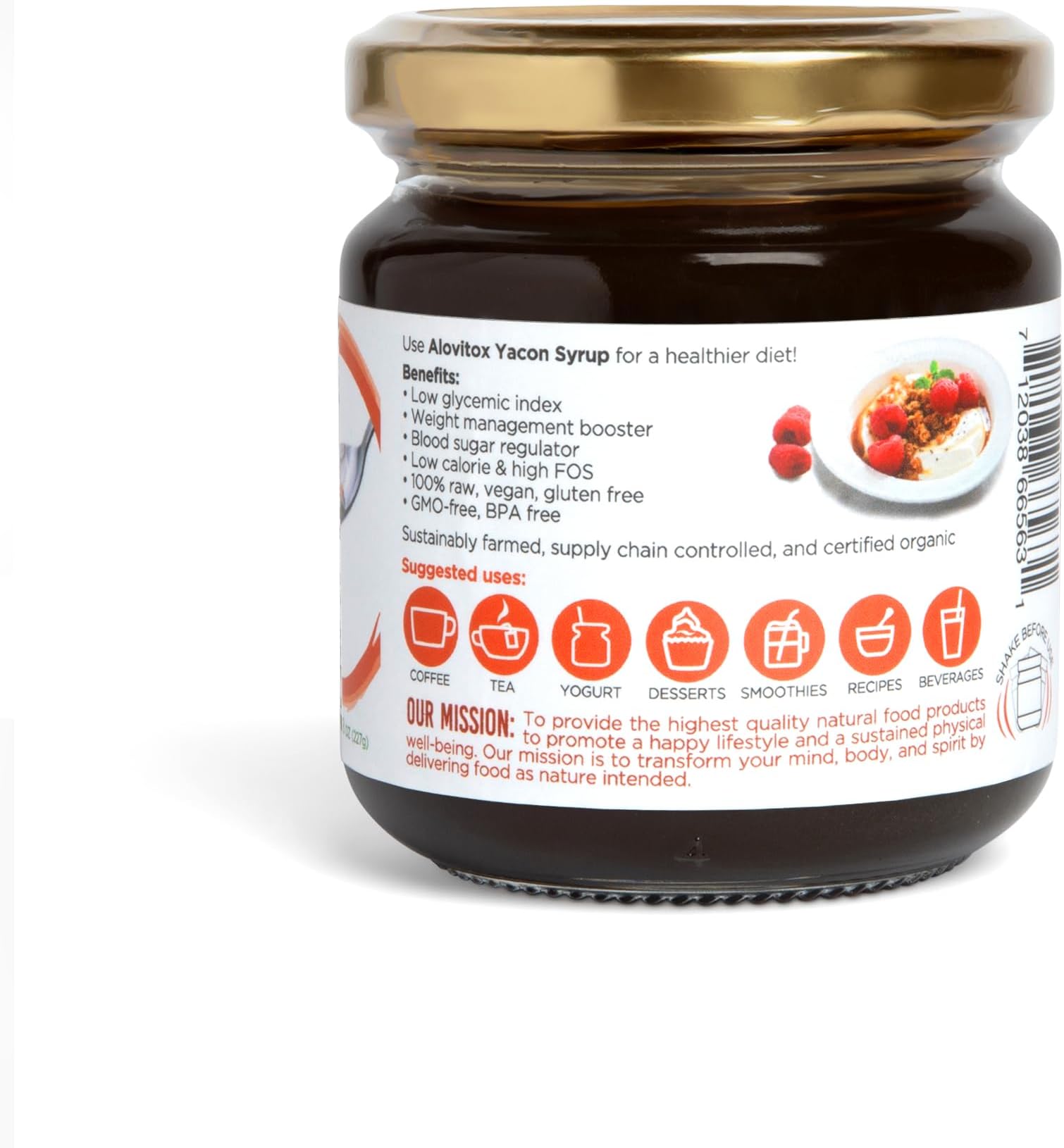 Organic Yacon Syrup by Alovitox - Natural Sweetener Rich in Antioxidants, Vitamins, Prebiotics Helps with Low Glycemic Index, Low Calorie - Organic, 8 Oz (Pack of 1)