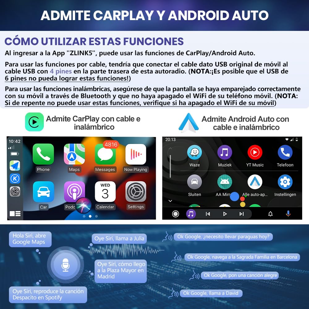 Junsun 10" Android 13 Radio Coche 1 DIN, Pantalla Táctil Giratoria con CarPlay, GPS, Bluetooth/29UI