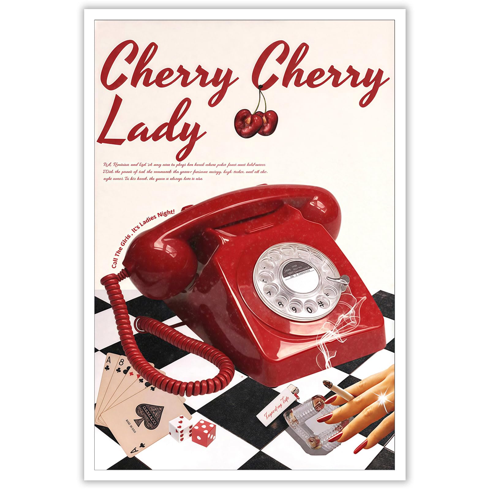 Trendy Cherry Canvas Wall Art Funny Red Telephone Poker Poster 70s Preppy Dopamine Girly Night Aesthetic Prints Painting For Home Bedroom Dorm Bar