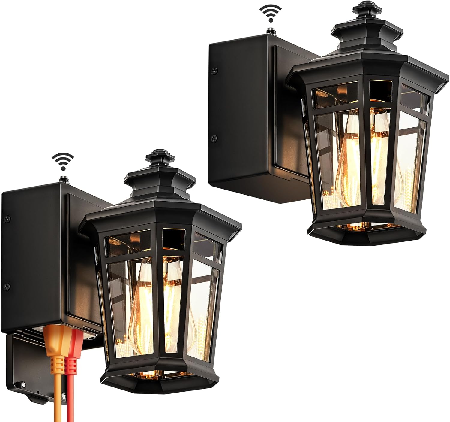 Gleamz Porch Lights with Outlet, Black 2-Pack Dusk to Dawn Outdoor Lighting with GFCI Outlet, 9in H Exterior Light Fixtures Waterproof Anti-Rust, Outside Lights for House,Front Door,Garage,Backyard