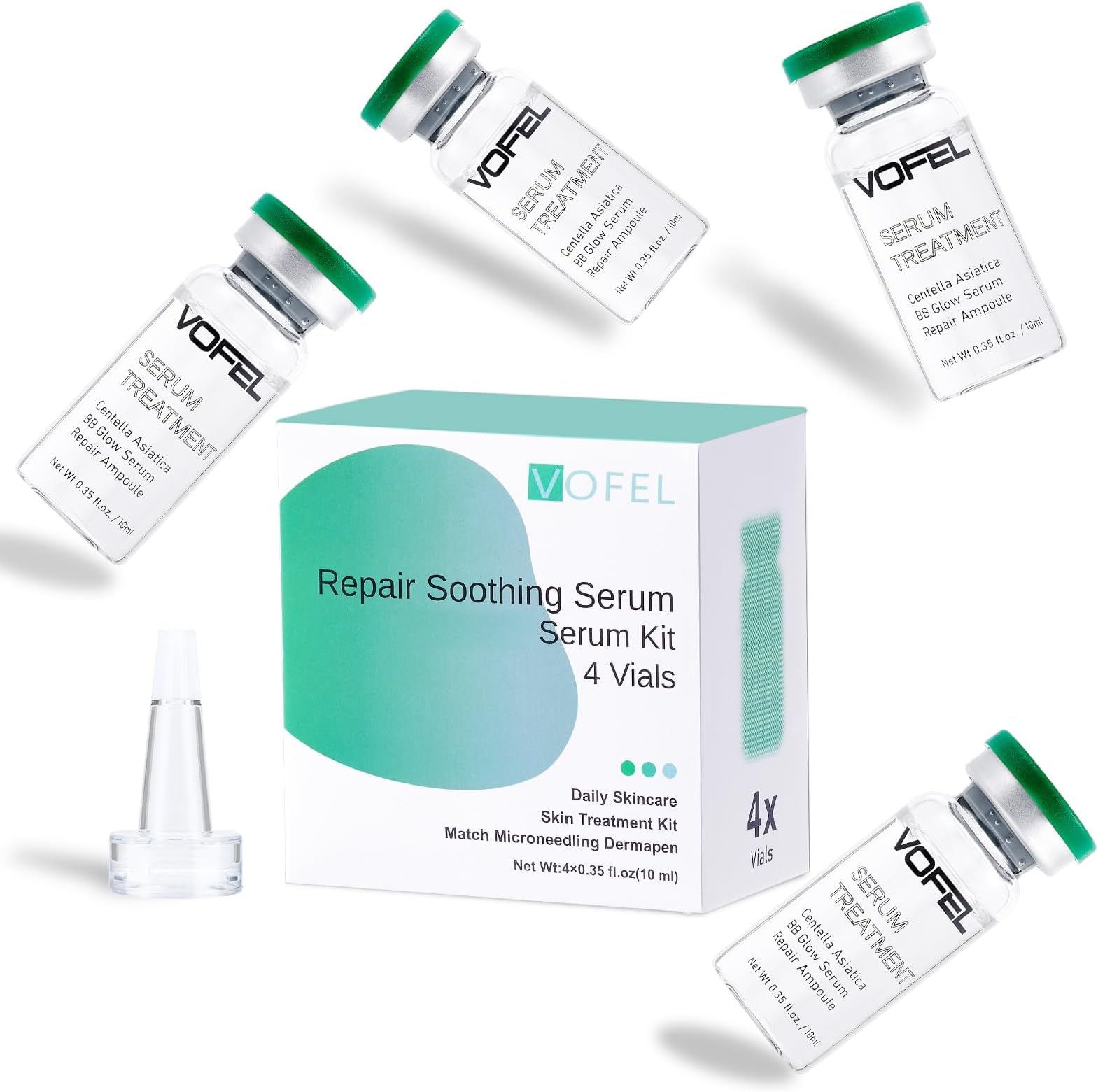 Centella Asiatica Serum for Face with Hyaluronic Acid Repair and Anti Aging Serum for Face Moisturizer 0.35 oz 4 Vials Serum Ampoule Set (4pc repair kit)