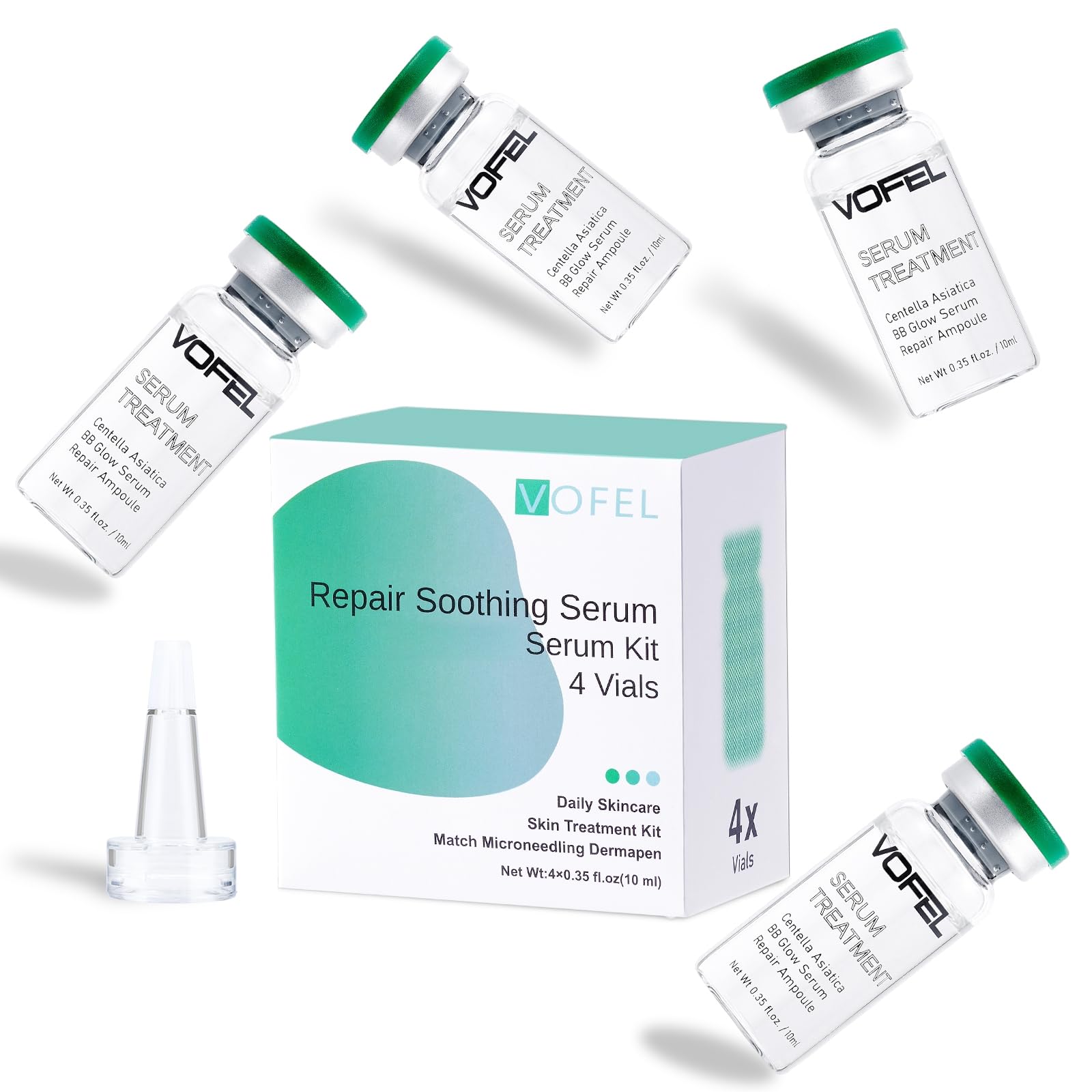 Centella Asiatica Serum for Face with Hyaluronic Acid Repair and Anti Aging Serum for Face Moisturizer 0.35 oz 4 Vials Serum Ampoule Set (4pc repair kit)