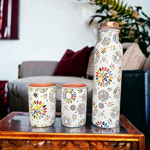 Miniatura 2 de Marubhumi Botella de agua india de cobre puro para beber, botella de agua de cobre ayurvédica hecha a mano, tapa a prueba de fugas, recipiente de
