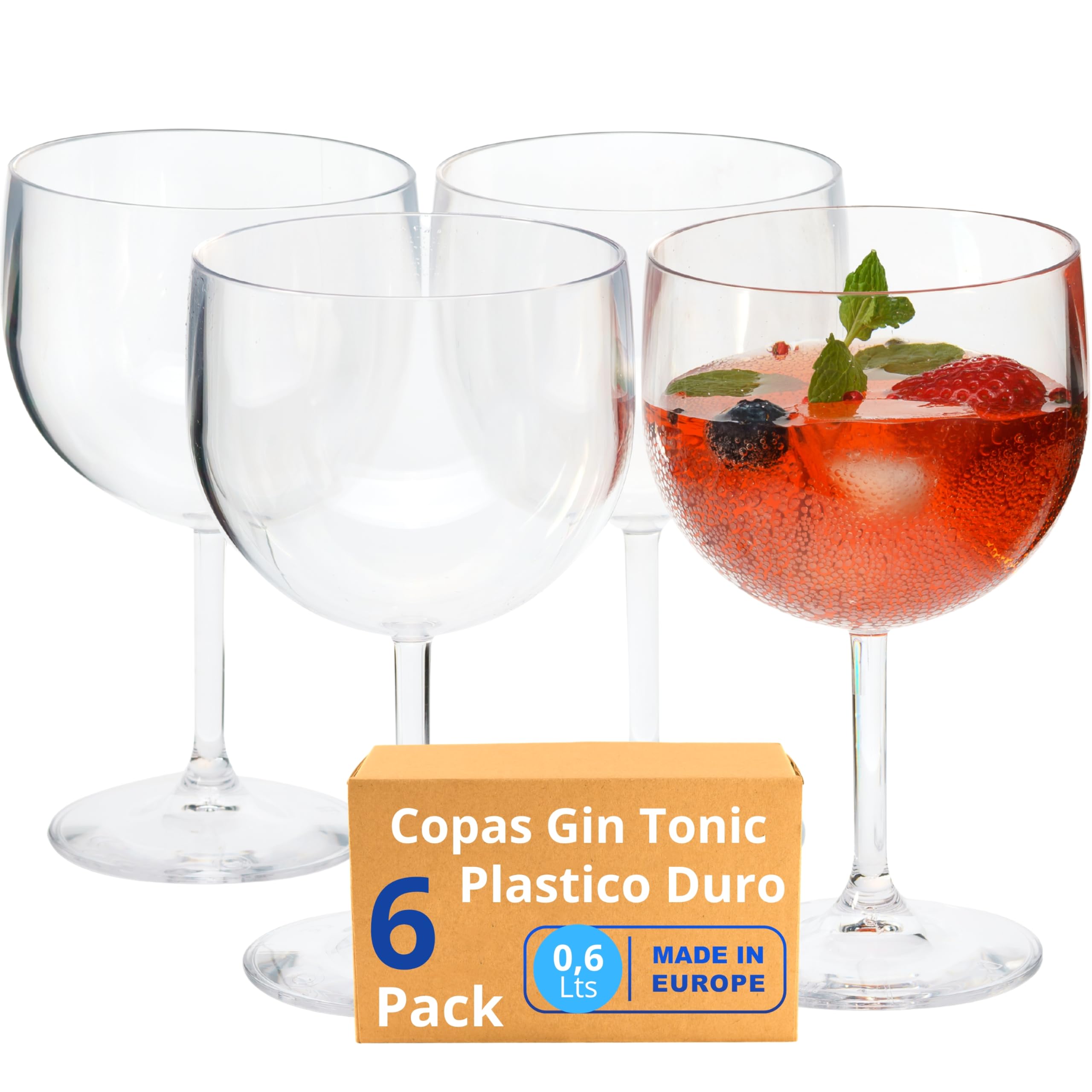 Vieira Home Copas Gin Tonic vasos plastico duro reutilizable irrompibles modernos cocktail | Juego de 4 vasos sin bpa 0,6L |Hecho en U.E.