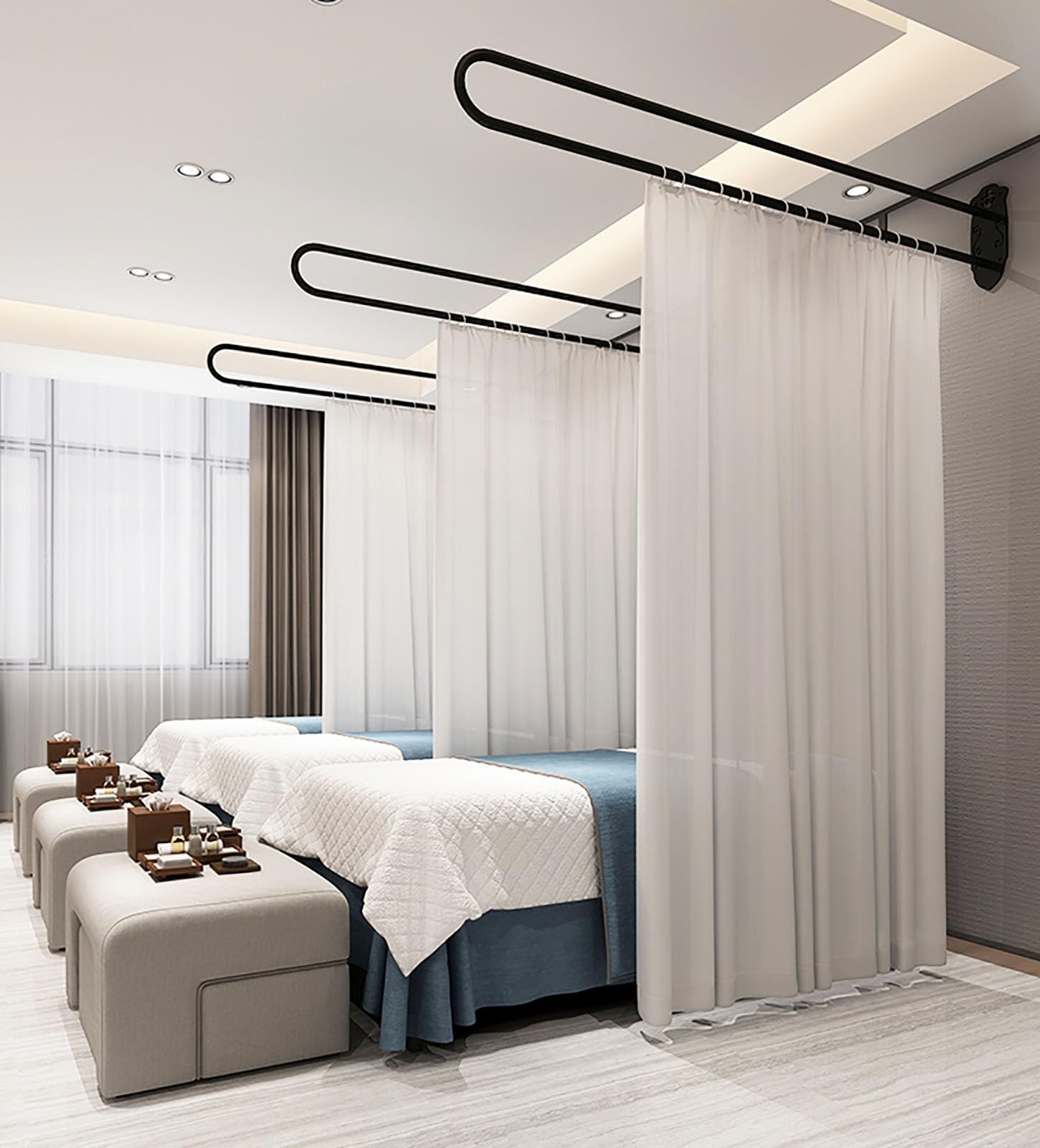 Paravent Intérieur Rideau Séparateur De Pièce pour Salon De Beauté, Système De Rail en U Mural, Panneaux De Draperies D'intimité, Cloisons De Séparation(Black,2 Set 230cm x 200cm)