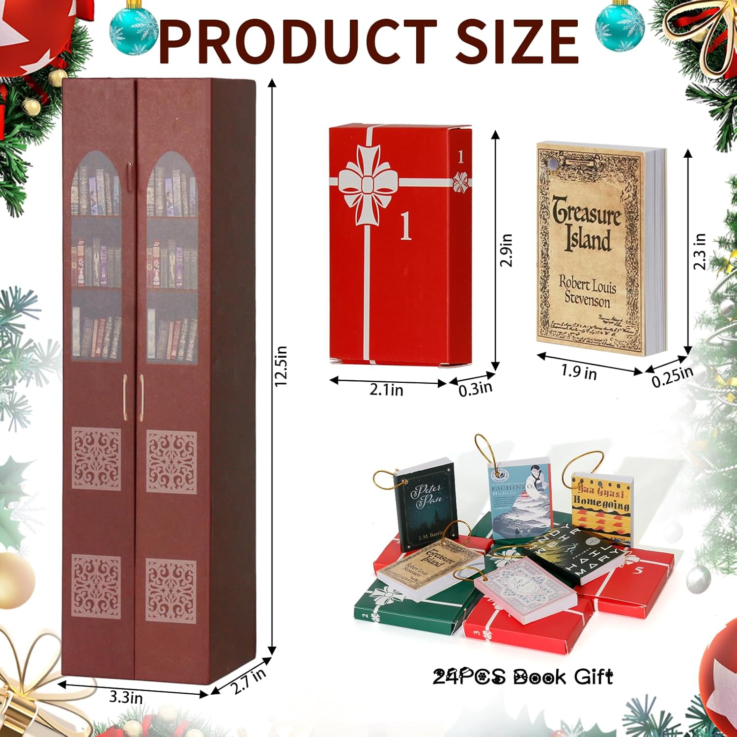 2025 Mini Book Ornament Advent, Books Lovers Gifts Advent Calendar with 24 Book Gift, Double Doors Christmas Books Countdown Calendar for Literature Lovers, Holiday Decorations (Red)