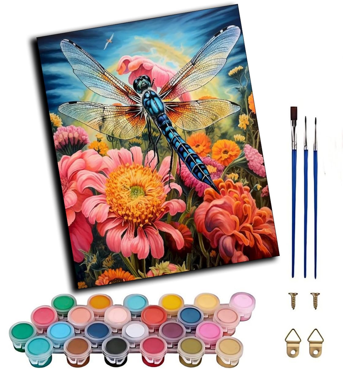 CAOGUANYU Paint by Number for Adults,Flower Field Insect Dragonfly Painting by Numbers DIY Canvas Crafts Kits for Relax and De-Stress Home Decoration Gift 16x20inch,Frameless