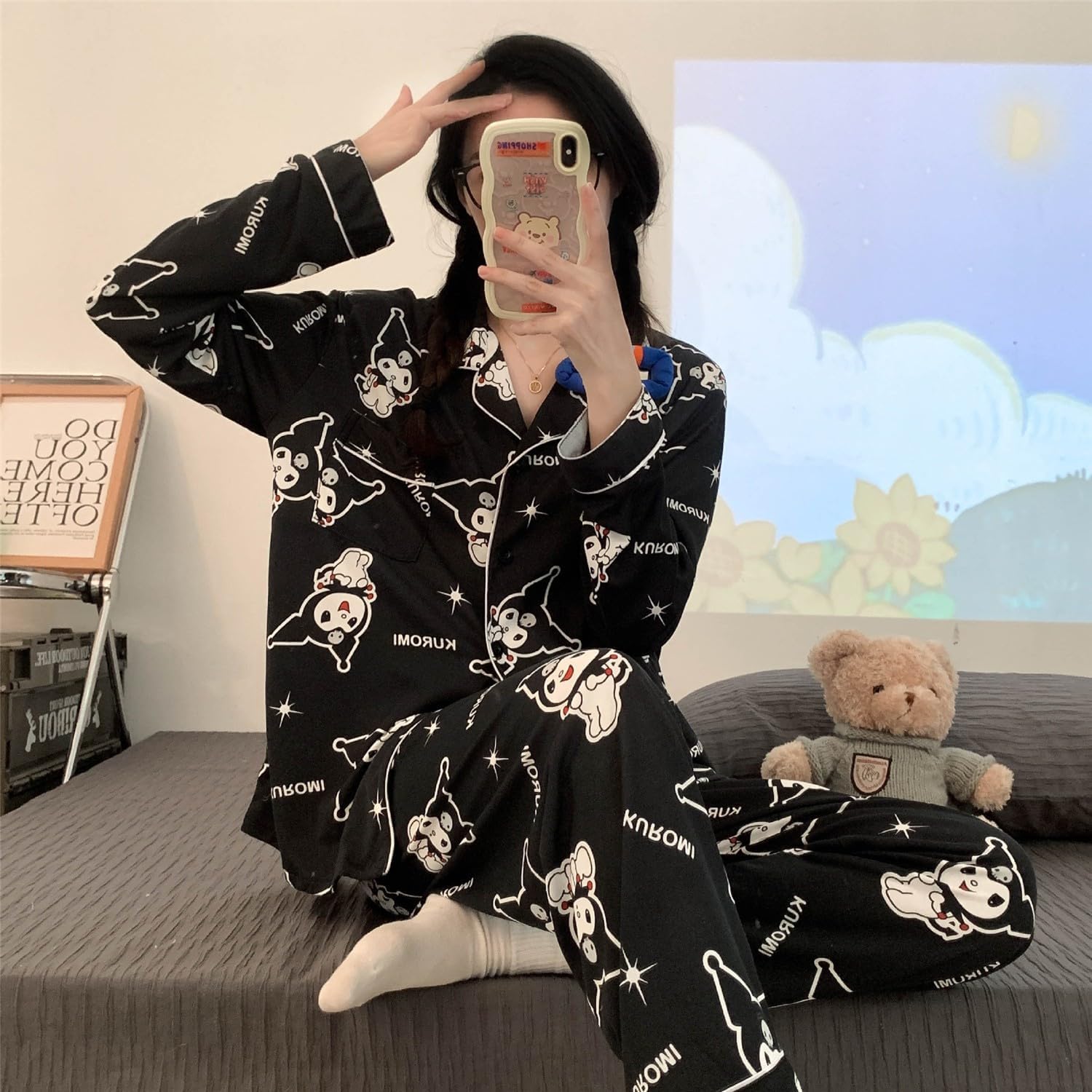 Cartoon Printed Pajamas for Women Girls Long Sleeve Shirt with Pj Pants Sleepwear Home Wear 2 Piece Pajama Sets - Image 3