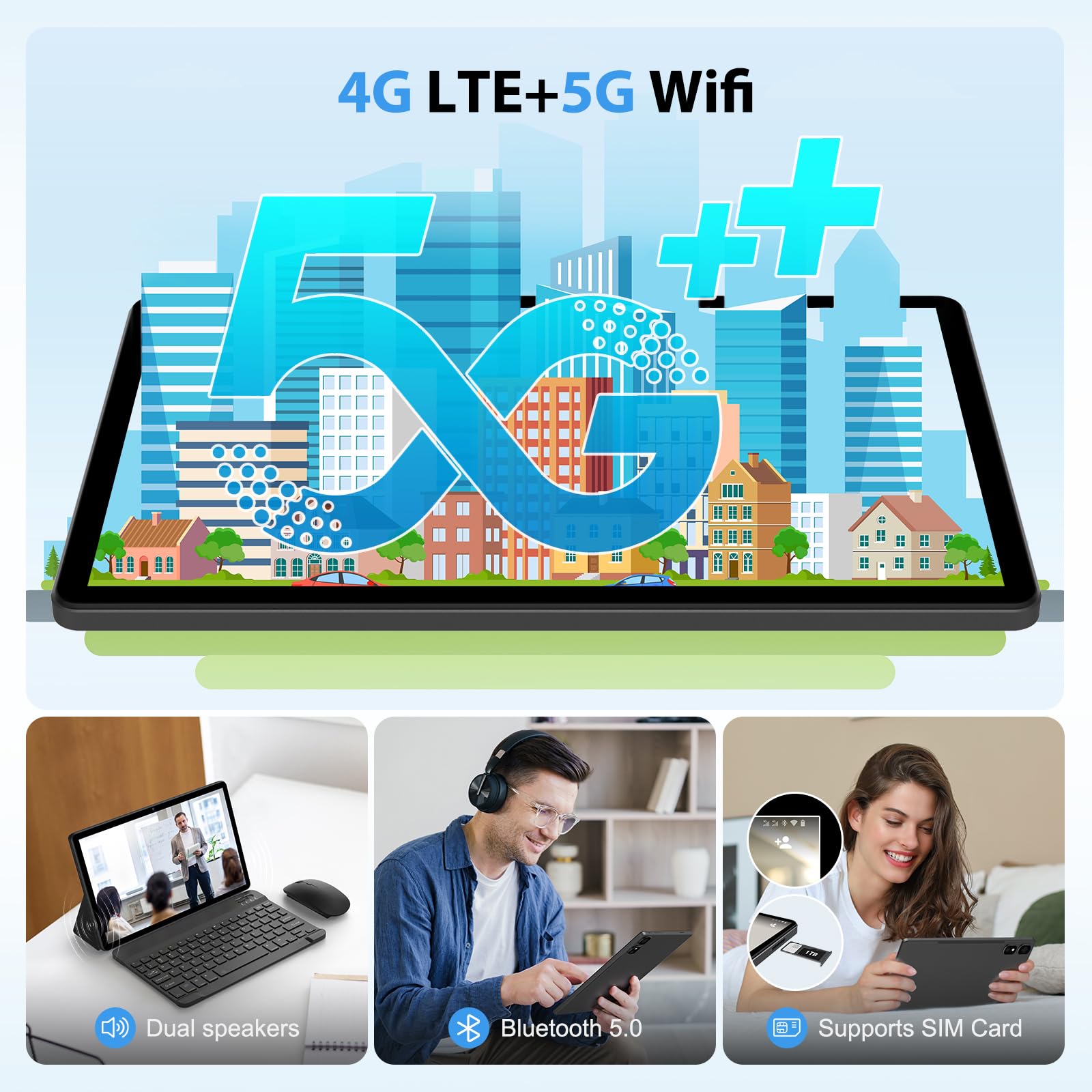 WOREGOO 11 Pollici Tablet Android 15, 4G LTE e 5G WiFi, Octa-Core, 36GB RAM+512GB ROM (1TB TF), 2K 2000x1200 FHD Display, Widevine L1, GMS/GPS/8+13MP/Batteria 9580mAh con Tastiera+Mouse(Nero)