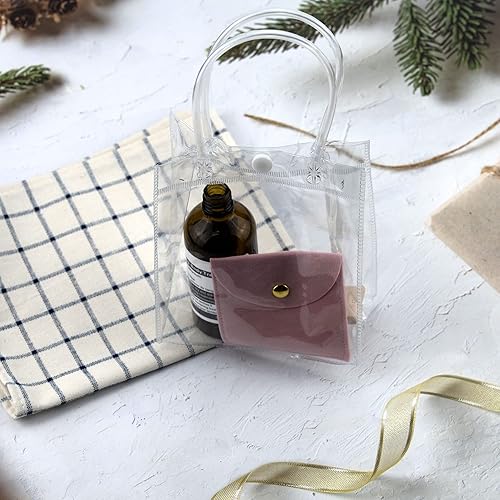 Miniatura 6 de IFAMIO Bolsa de PVC transparente reutilizable, paquete de 12 bolsas de regalo con asa, bolsas de regalo transparentes para mercancía, pequeñas