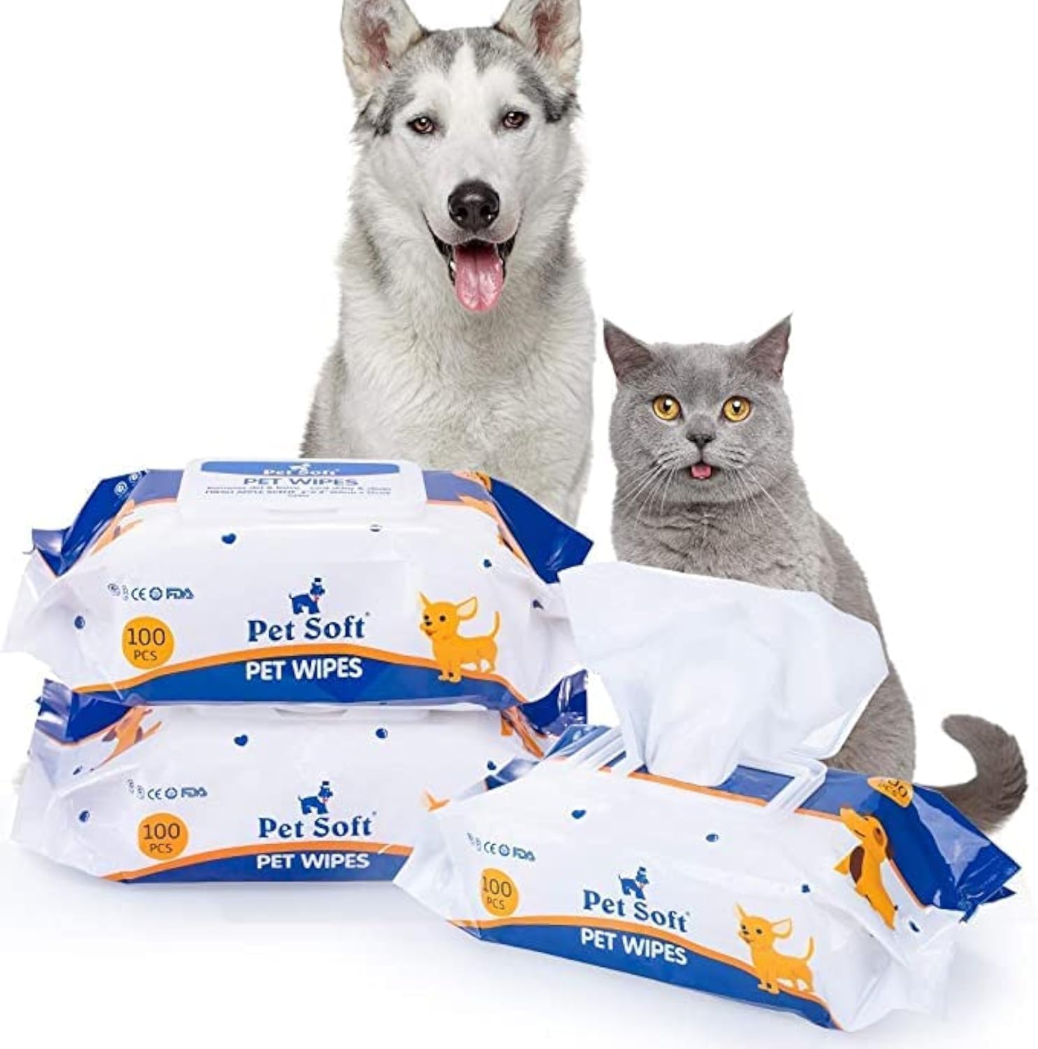 Dog Wipes Cleaning Deodorizing Grooming Wipes Hypoallergenic Puppy Paw Wipes for Doggie Cat Face Body Bult Eye Extra Thick Strong Soft Alcohol Free 8X6 INCH (1 bag=100 pieces)