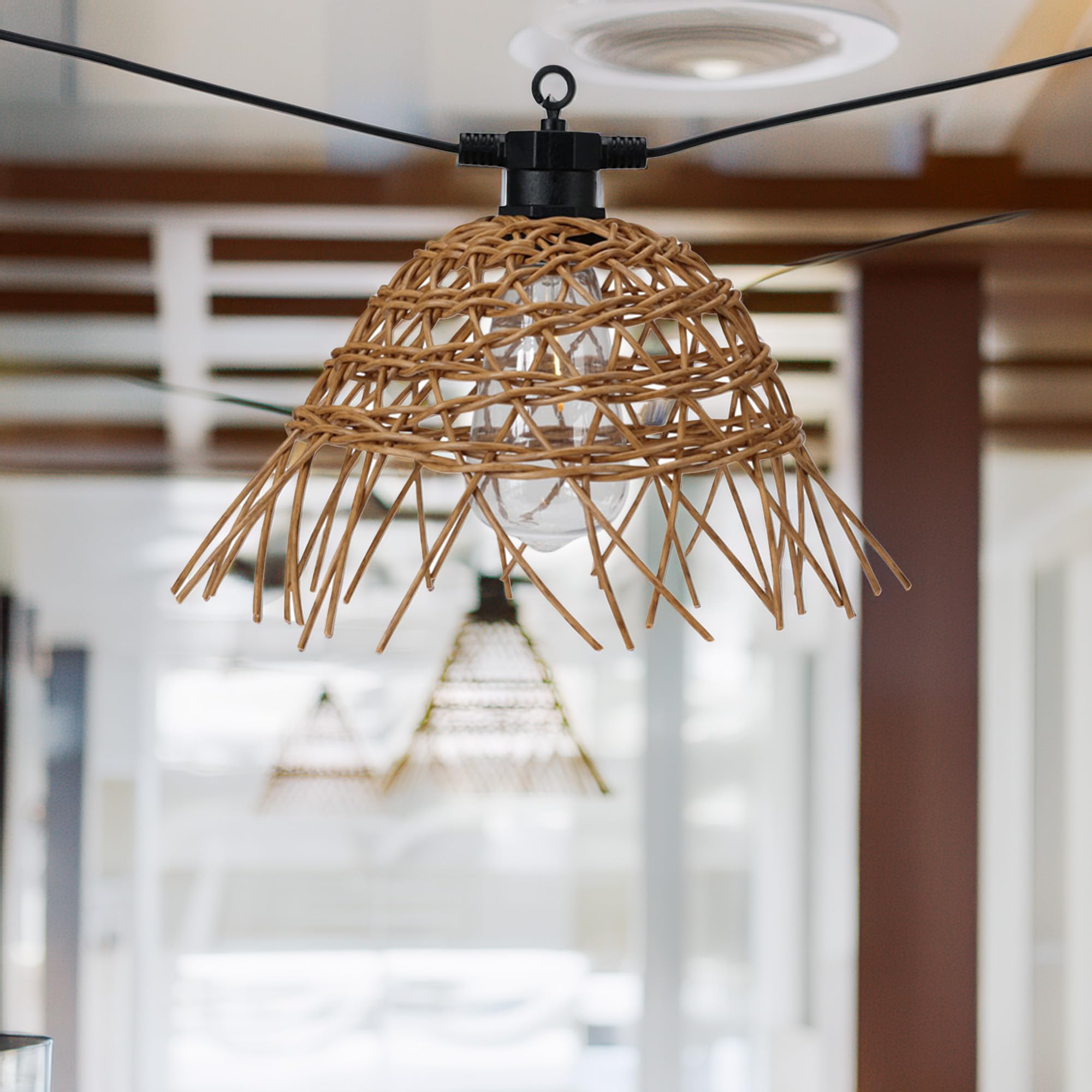Well Home Lot de 6 guirlandes lumineuses en rotin avec ampoules LED à filament blanc chaud