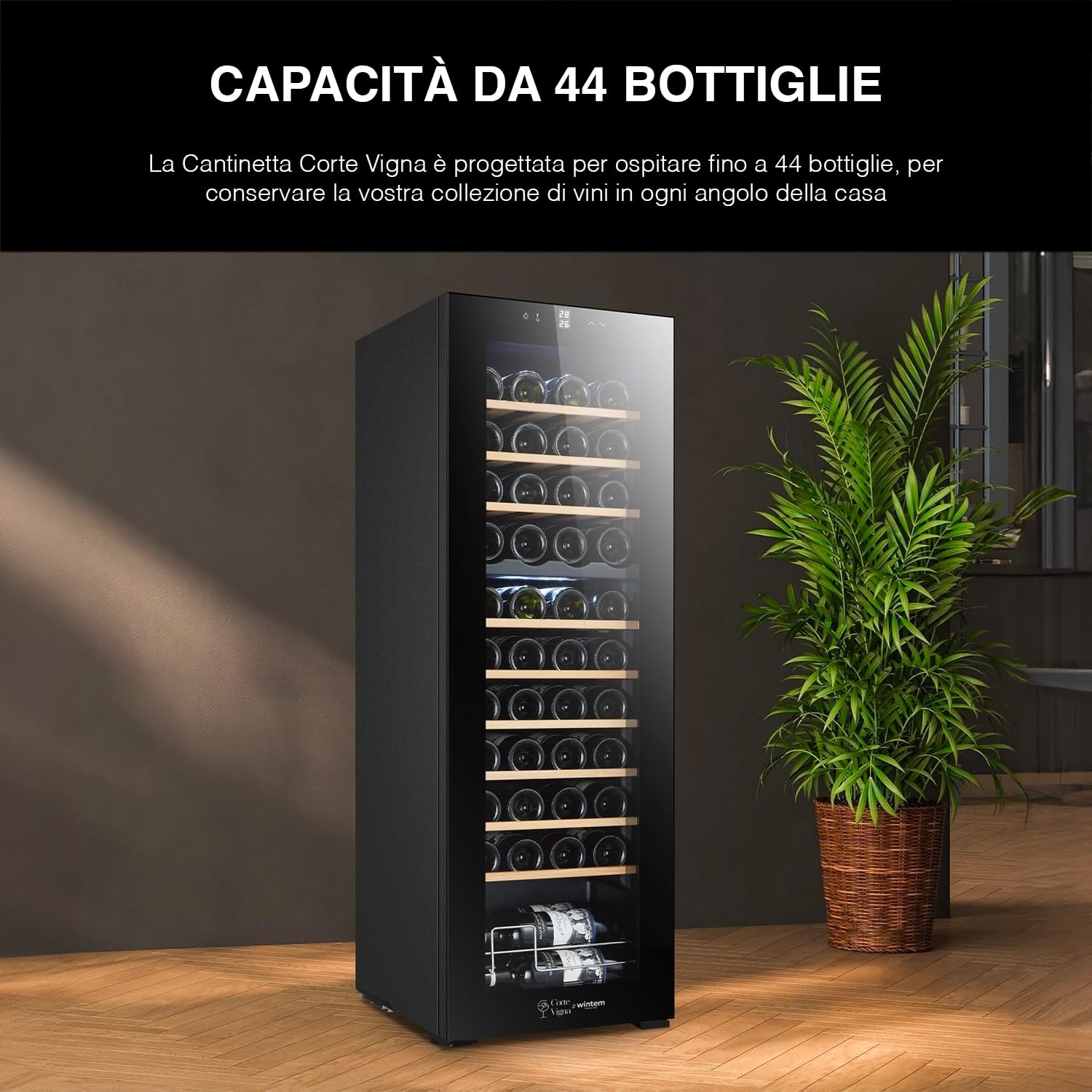 Cantinetta per Vino da 44 Bottiglie con Doppia Zona di Raffreddamento - Frigorifero per Vini 130L Temperatura regolabile da 5 a 18 °C - Wooler8 Frigo Bar Design Moderno - Ideale come Regalo di Natale