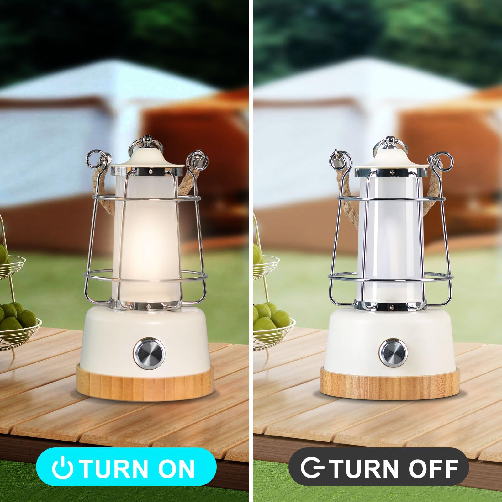 HARPER LIVING Linterna LED retro recargable para camping, resistente al agua, 6 W, 370 lúmenes, batería externa de 5000 mAh, regulable y con cambio de color, ideal para salón