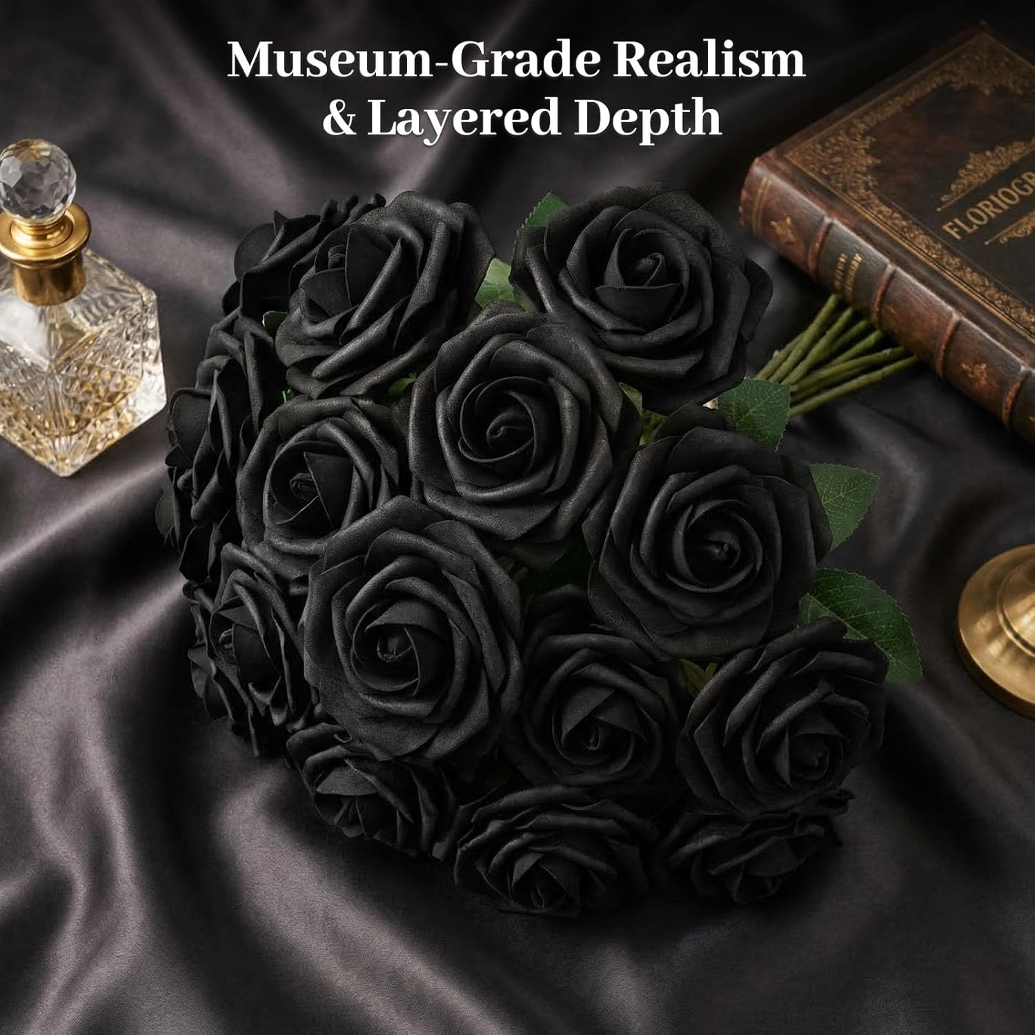 JOHOUSE 30PCS Artificial Black Roses with Adjustable Stems - Gothic Decor for Valentines Day, Wedding Centerpieces & Party Arrangements thumbnail