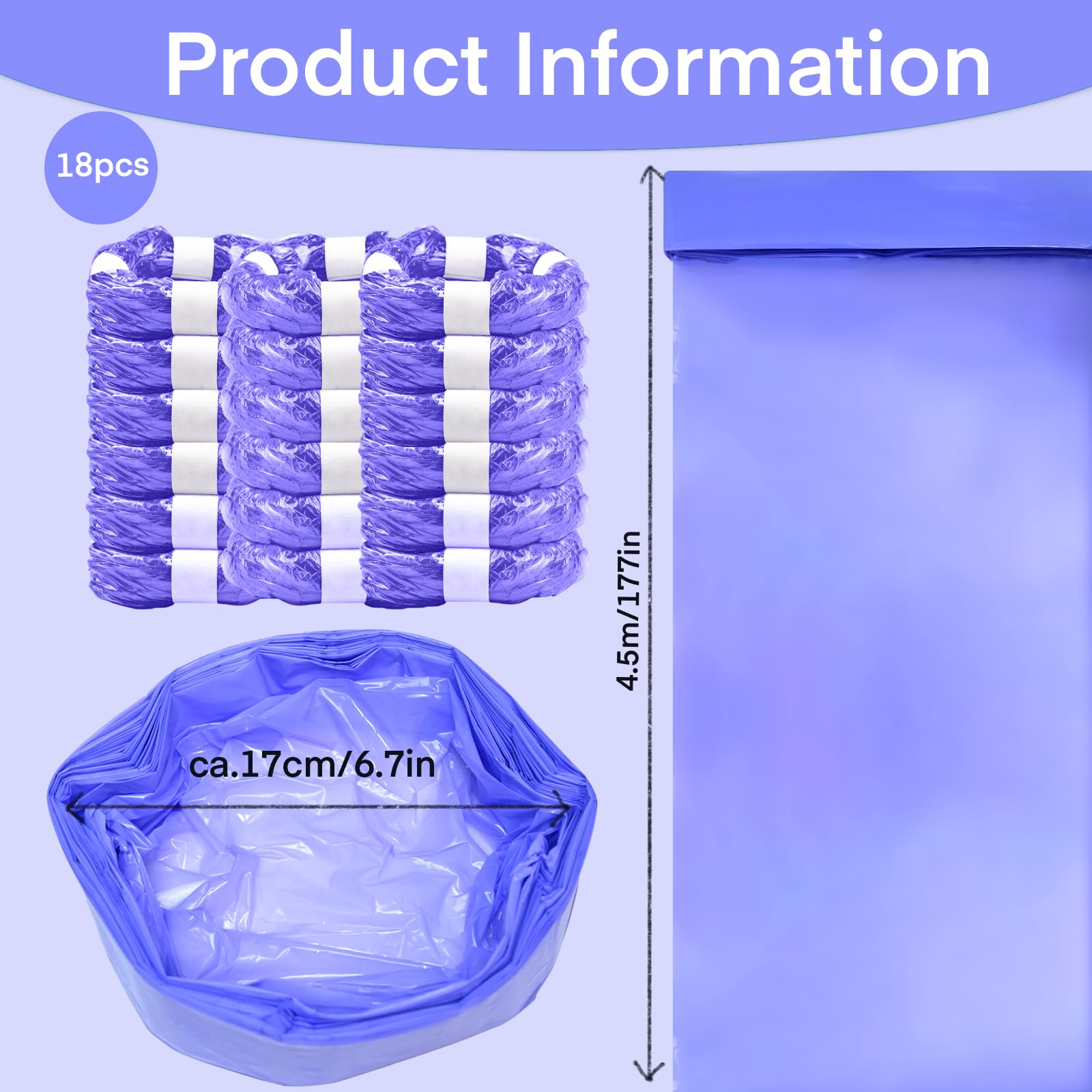 Lot de 18 Recharge Poubelle à Couches, 4,5M Sac Poubelle Couche Grande Capacité Étendu Épaissi Recharge, Bebe Recharge Sac Poubelle Couche Compatible avec Tommee Tippee, Angelcare(Violet)