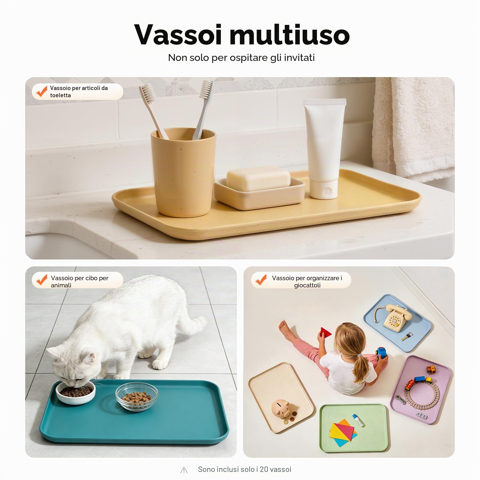 MINRS 20 vassoi rettangolari da portata per fast food, 31 x 22 cm, in plastica, riutilizzabili, per ristoranti, caffetterie, cucina (10 colori)
