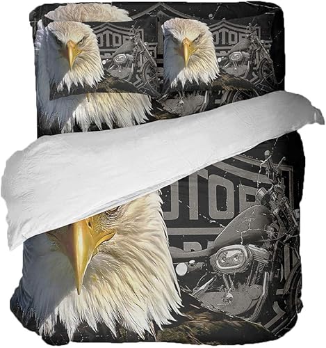 LanS - Juego de funda de edredón y funda de almohada para cama de matrimonio, diseño de águila calva